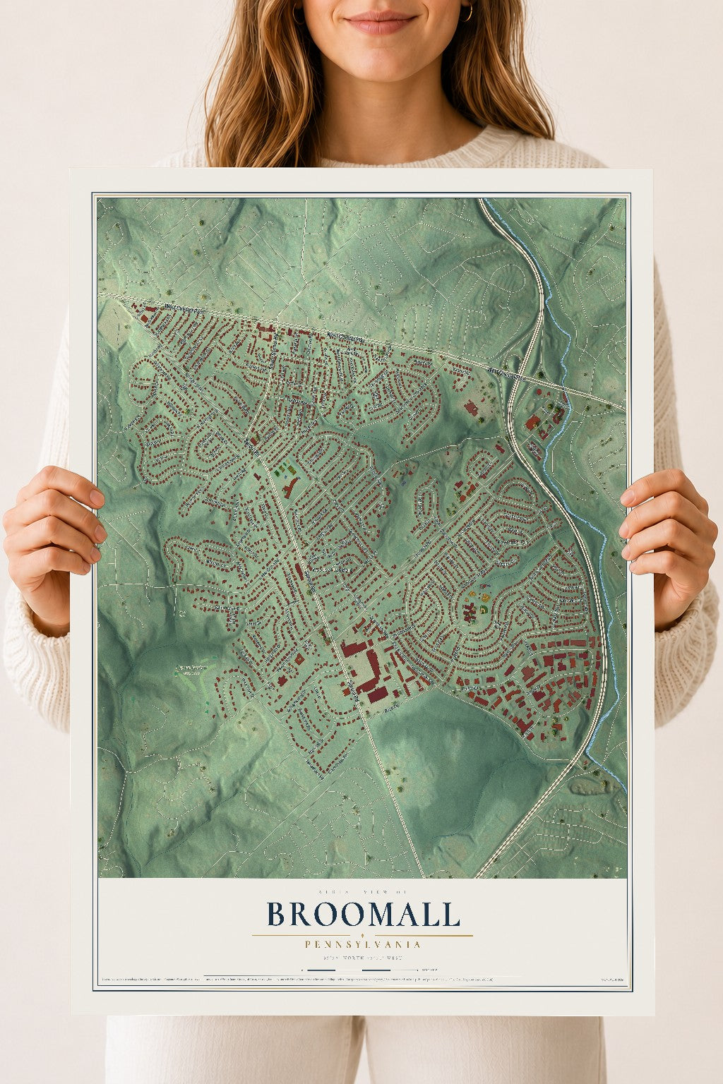 Map of Broomall, Pennsylvania, 18 x 24 inch unframed archival matte print