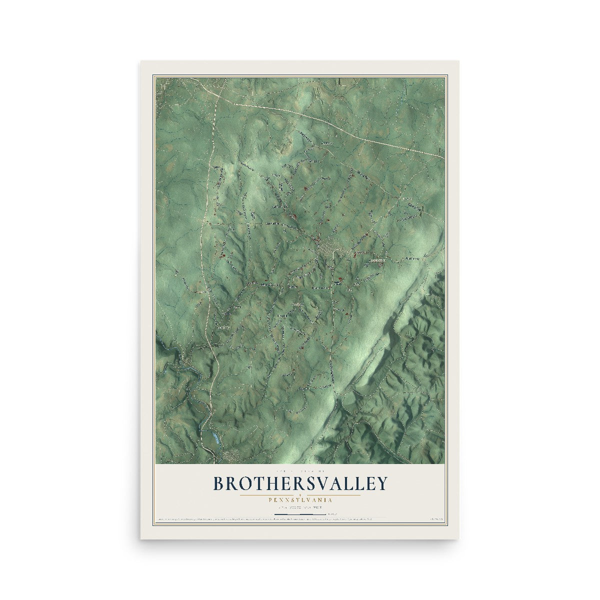 Map of Brothersvalley, Pennsylvania, 12 x 18 inch unframed archival matte print