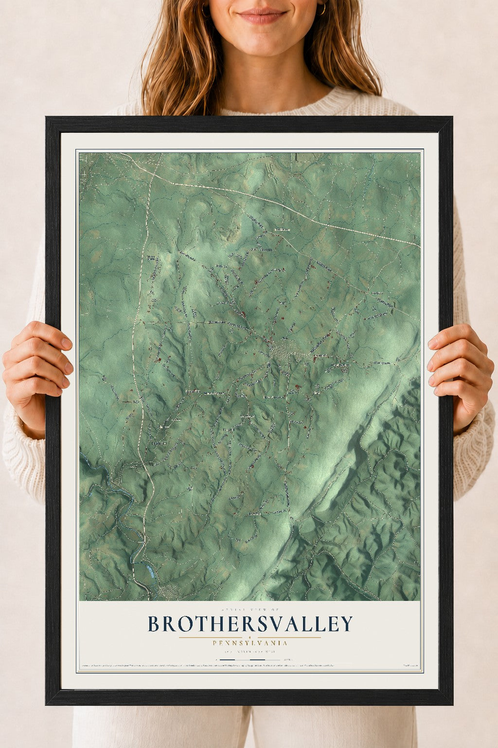 Map of Brothersvalley, Pennsylvania, 18 x 24 inch print in a black wood frame