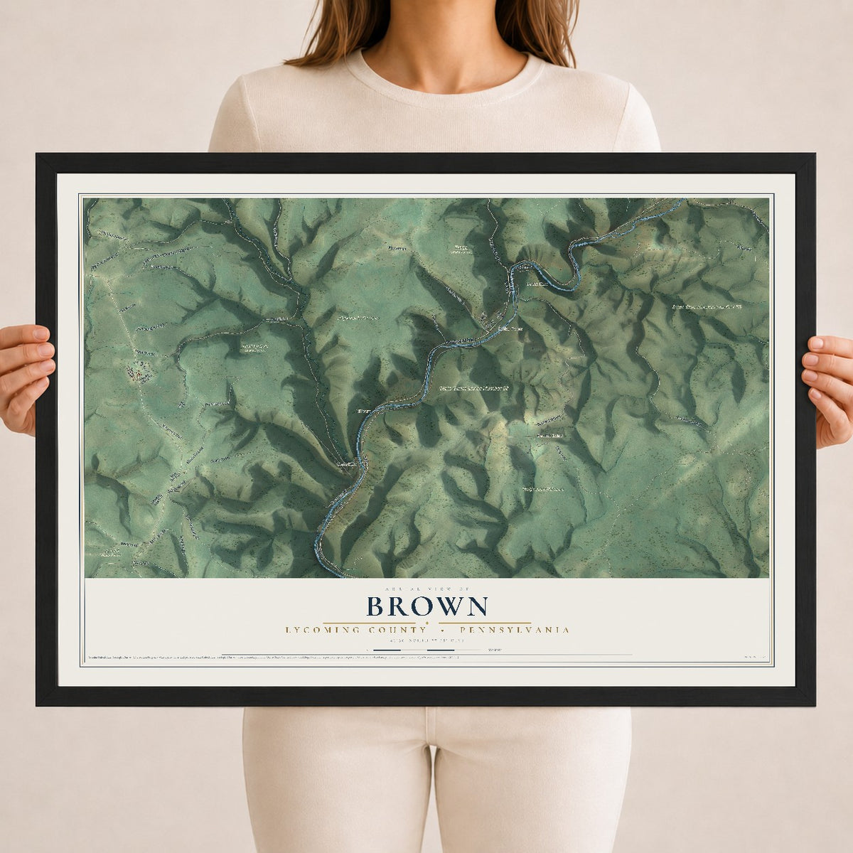 Map of Brown, Lycoming County, Pennsylvania, 18 x 24 inch print in a black wood frame