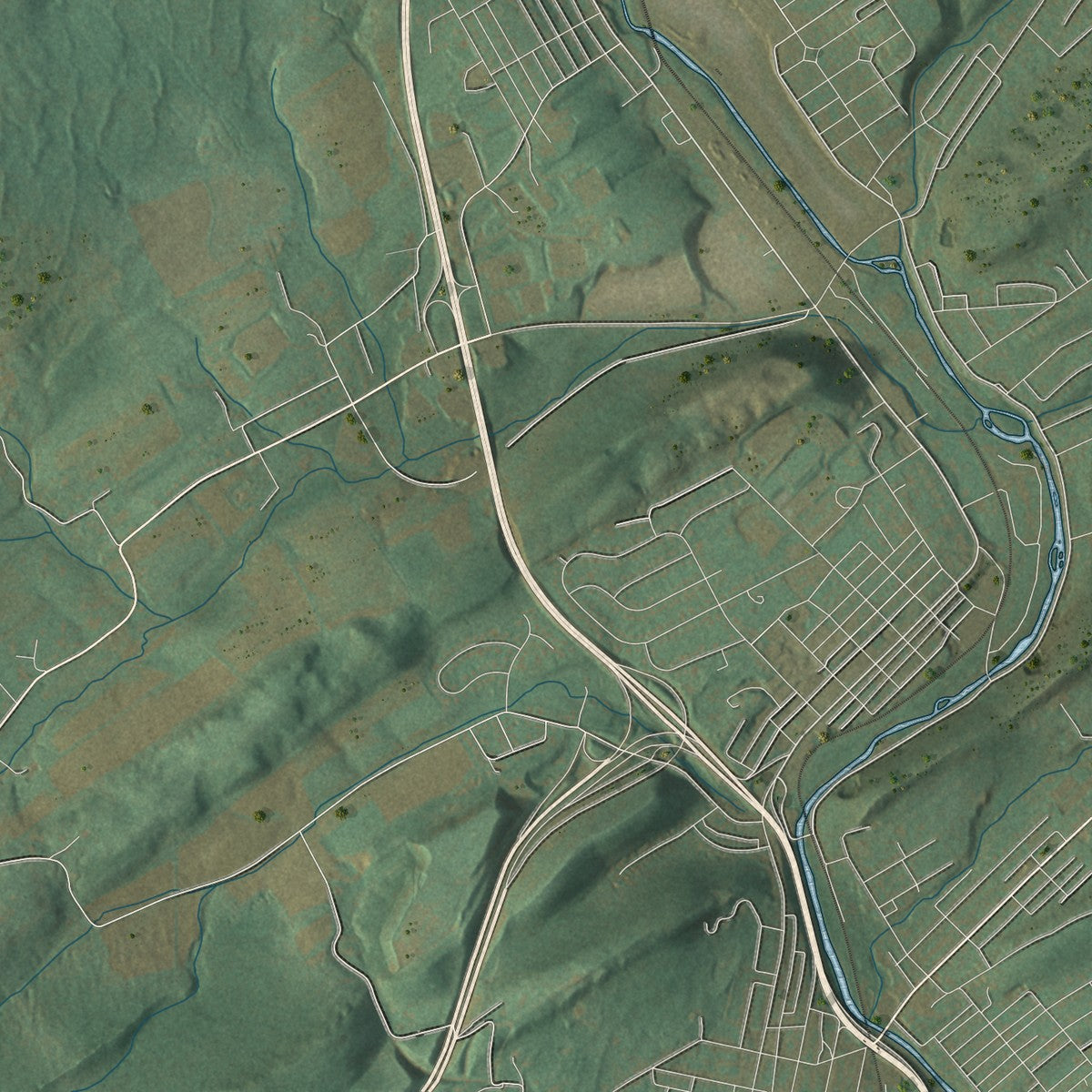 Second close-up of the map of Brown, Mifflin County, Pennsylvania print showing more streets and buildings