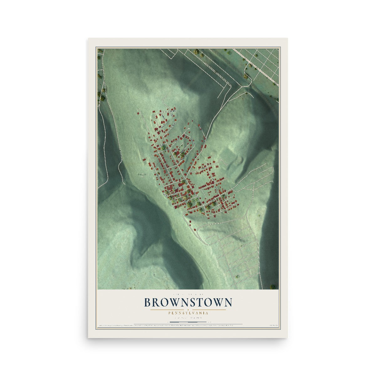 Map of Brownstown, Pennsylvania, 12 x 18 inch unframed archival matte print