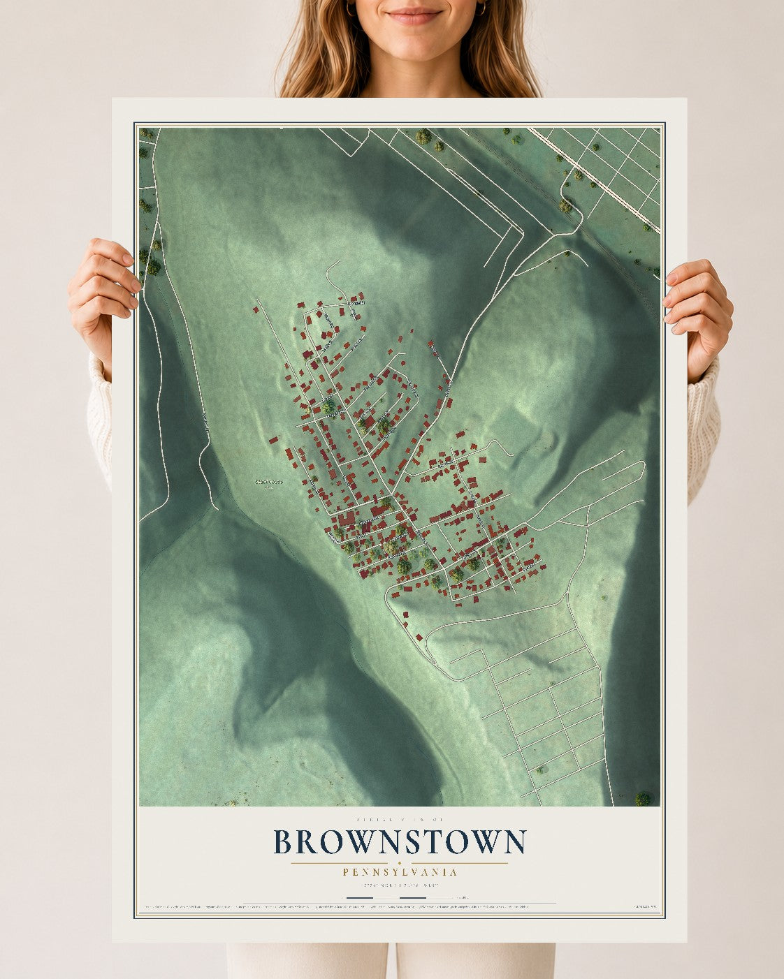 Map of Brownstown, Pennsylvania, 24 x 36 inch unframed archival matte print