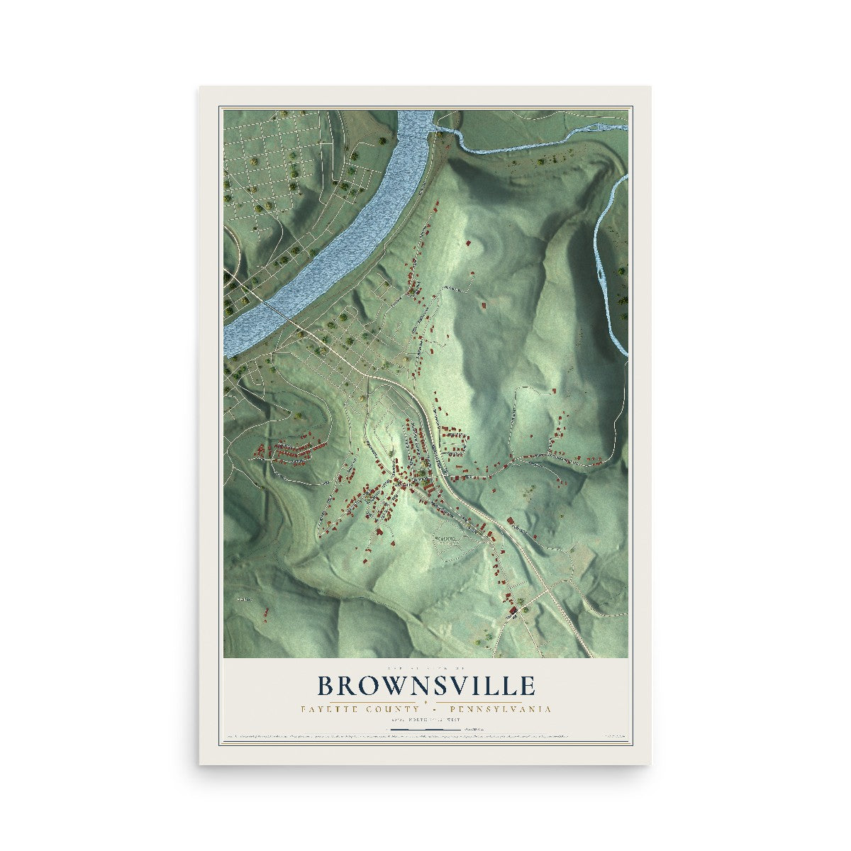 Map of Brownsville, Fayette County, Pennsylvania, 12 x 18 inch unframed archival matte print