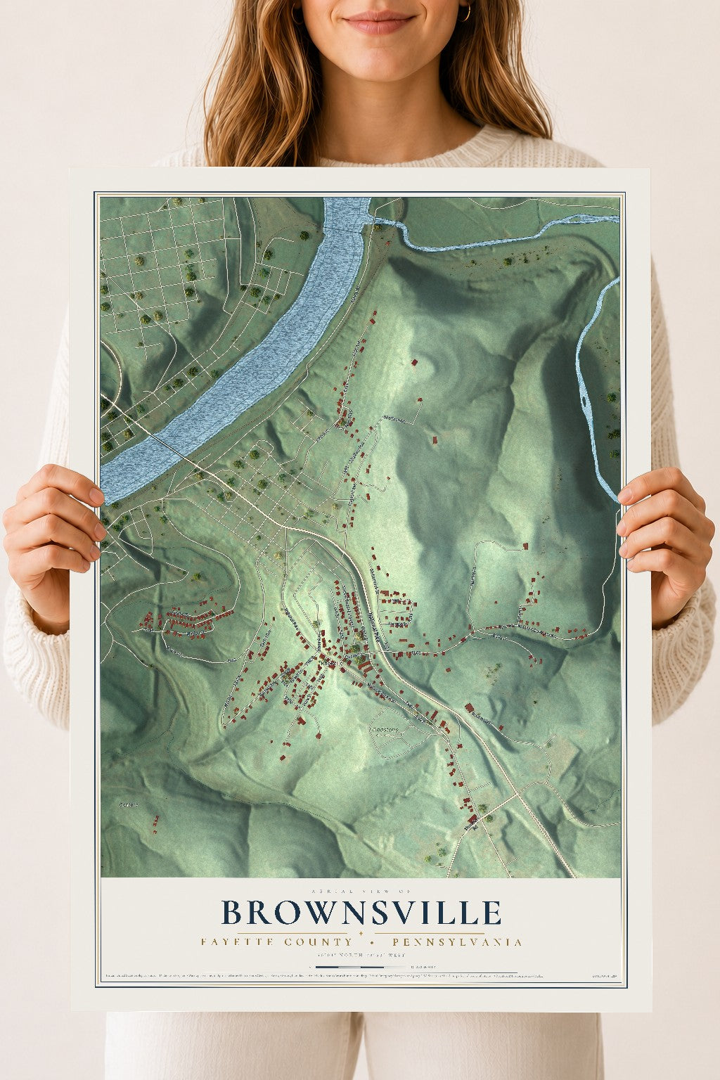 Map of Brownsville, Fayette County, Pennsylvania, 18 x 24 inch unframed archival matte print