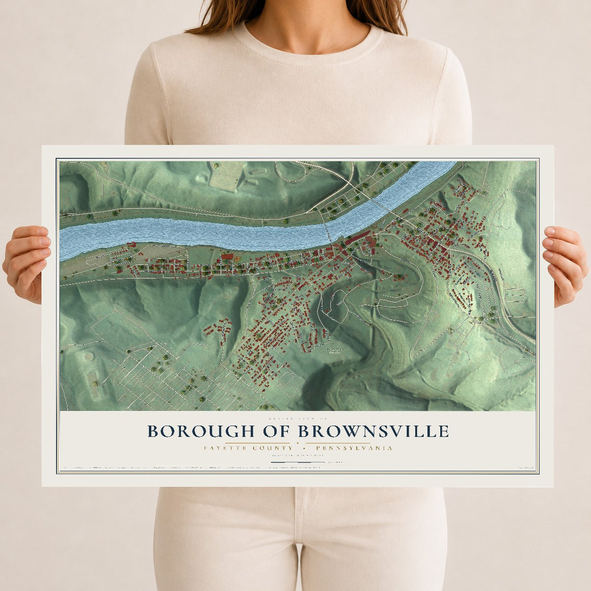 Map of the Borough of Brownsville, Fayette County, Pennsylvania, 12 x 18 inch unframed archival matte print