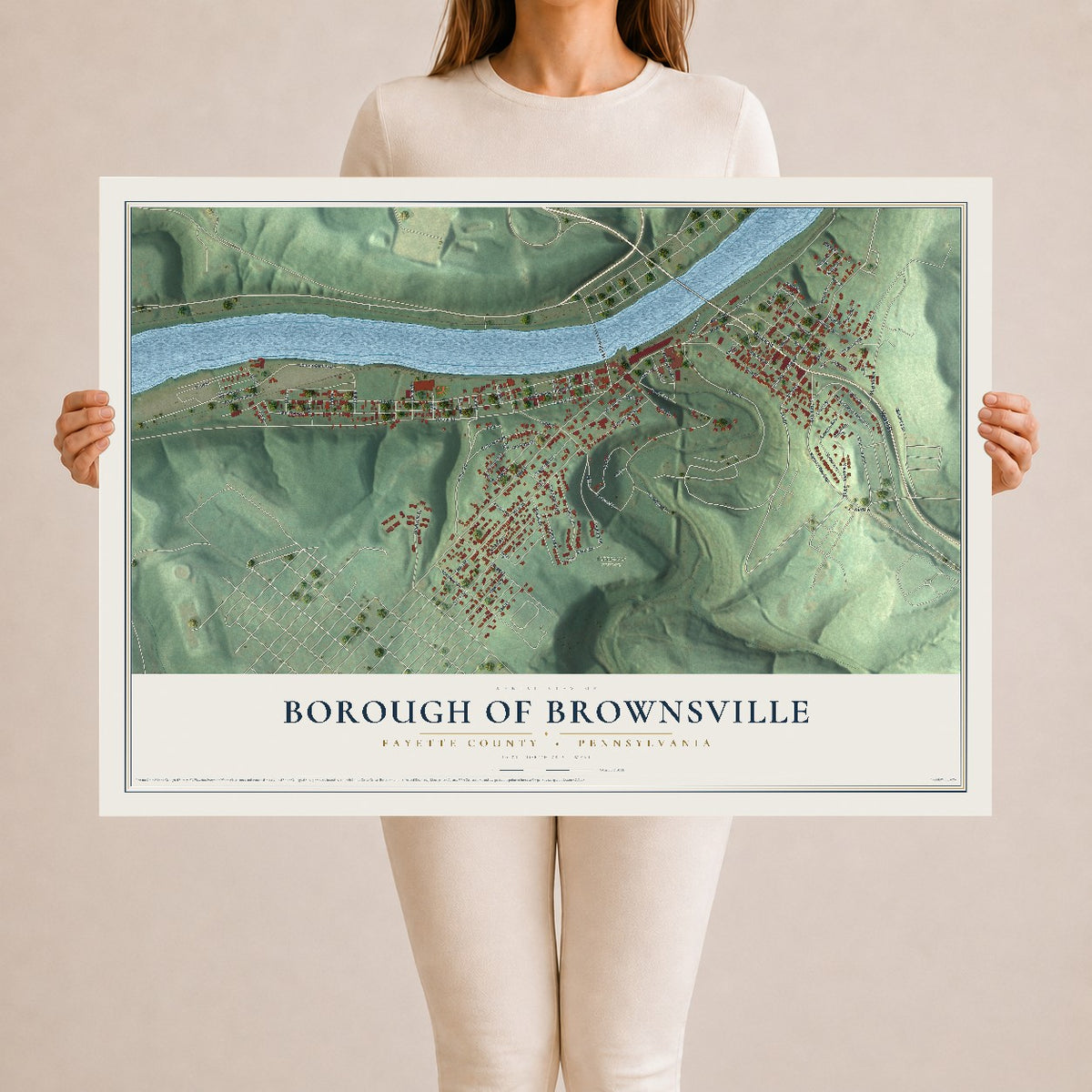 Map of the Borough of Brownsville, Fayette County, Pennsylvania, 24 x 36 inch unframed archival matte print