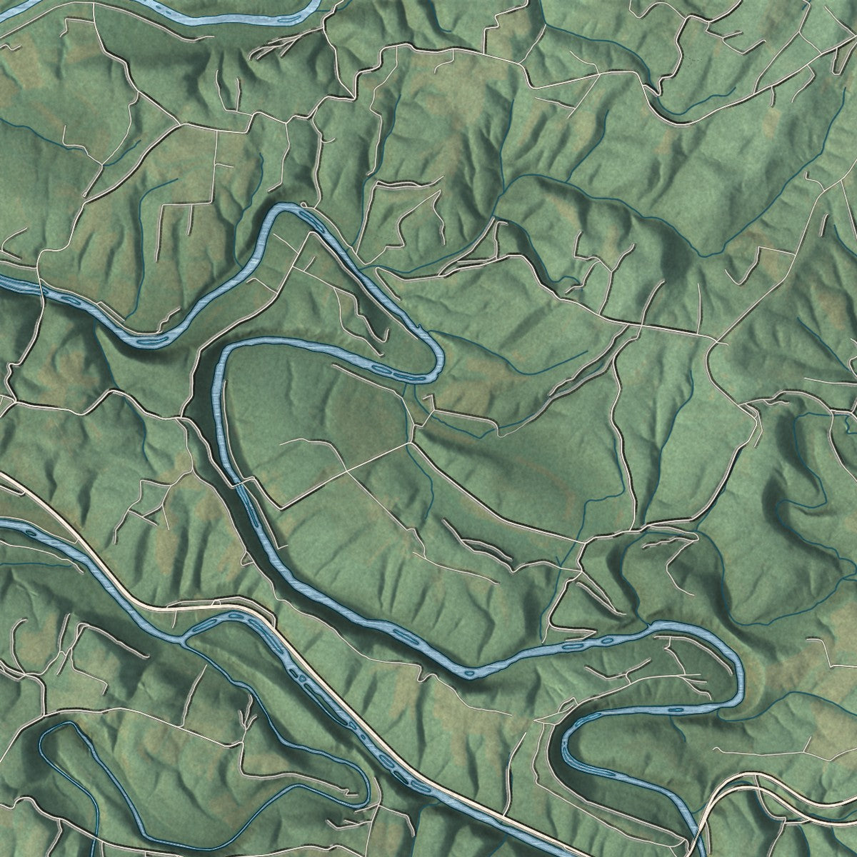 Close-up of the map of Brush Creek, Pennsylvania print showing street and building detail