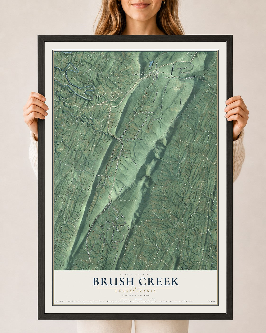 Map of Brush Creek, Pennsylvania, 24 x 36 inch print in a black wood frame