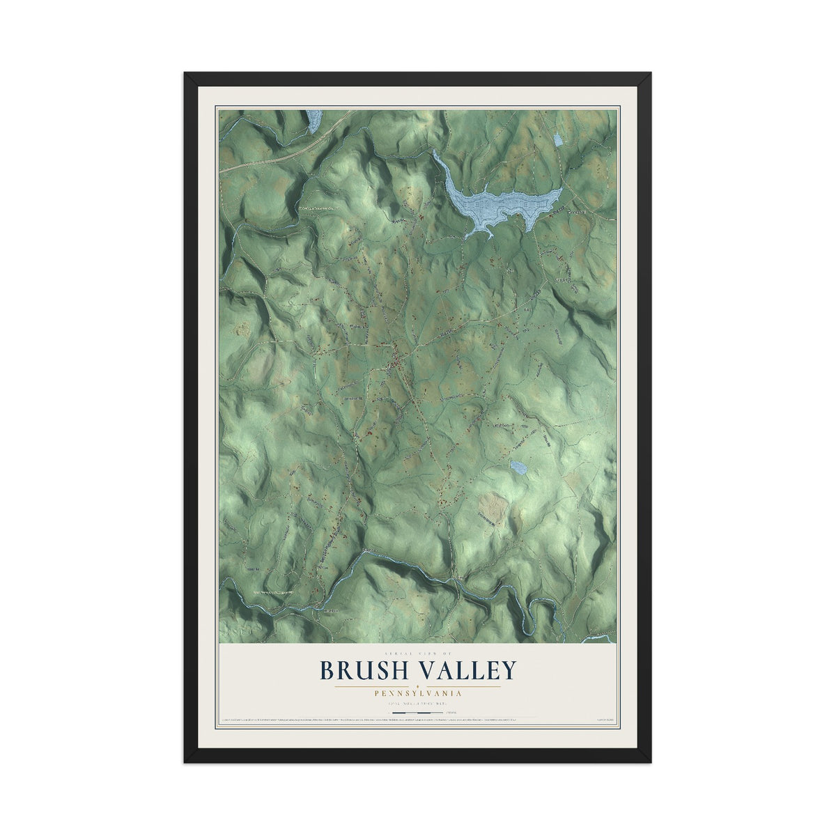 Map of Brush Valley, Pennsylvania, 12 x 18 inch print in a black wood frame