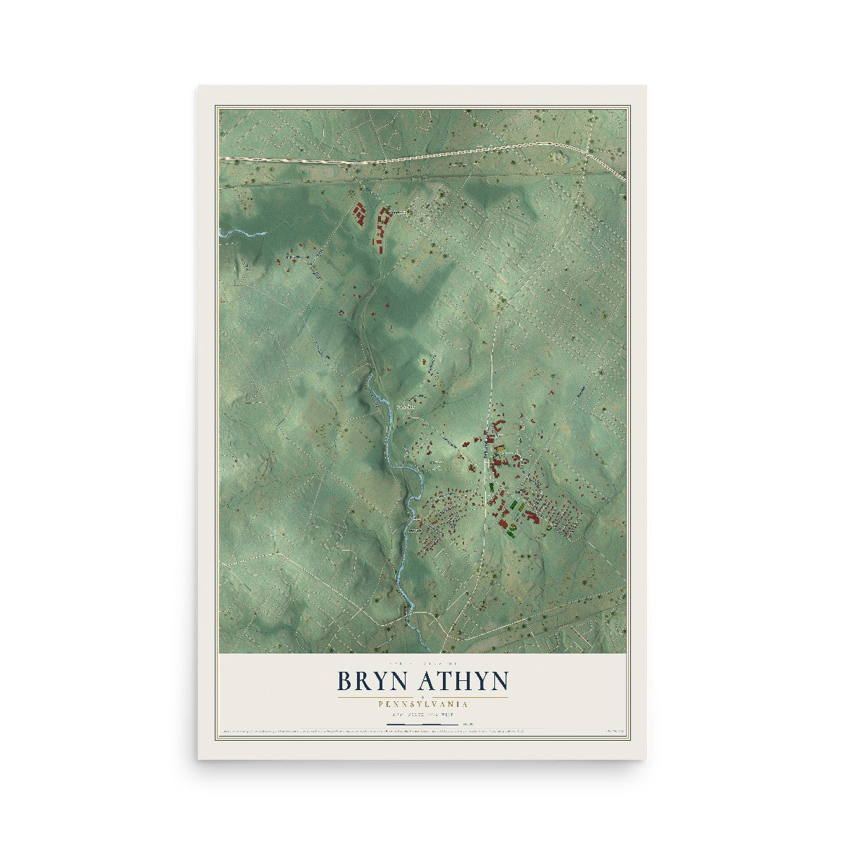 Map of Bryn Athyn, Pennsylvania, 12 x 18 inch unframed archival matte print