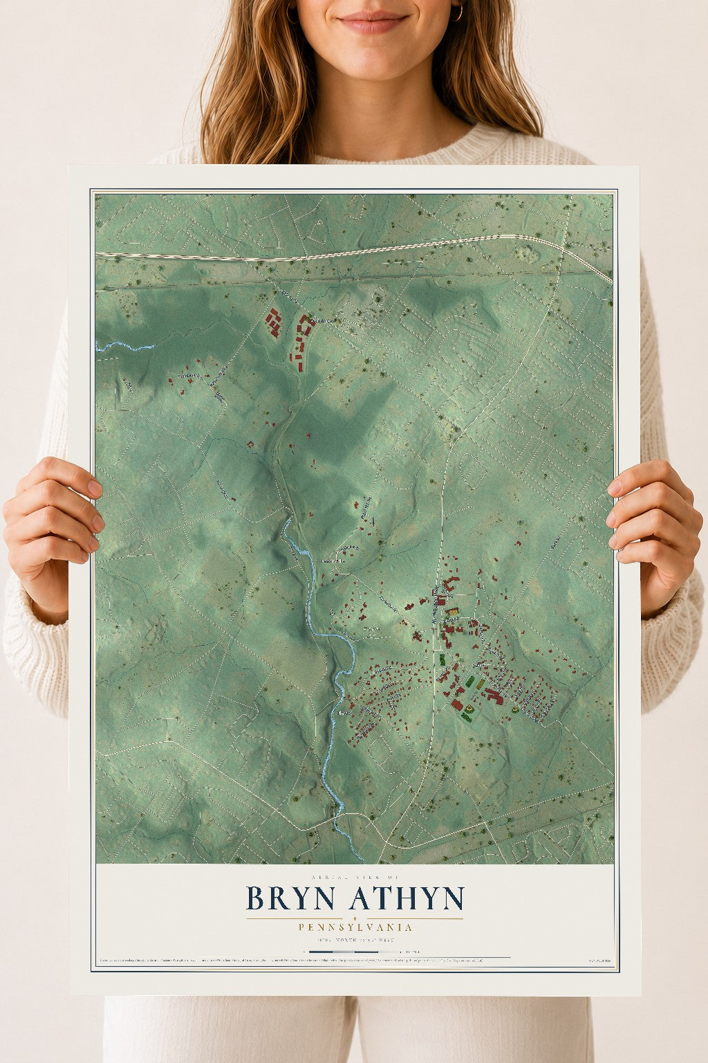 Map of Bryn Athyn, Pennsylvania, 18 x 24 inch unframed archival matte print