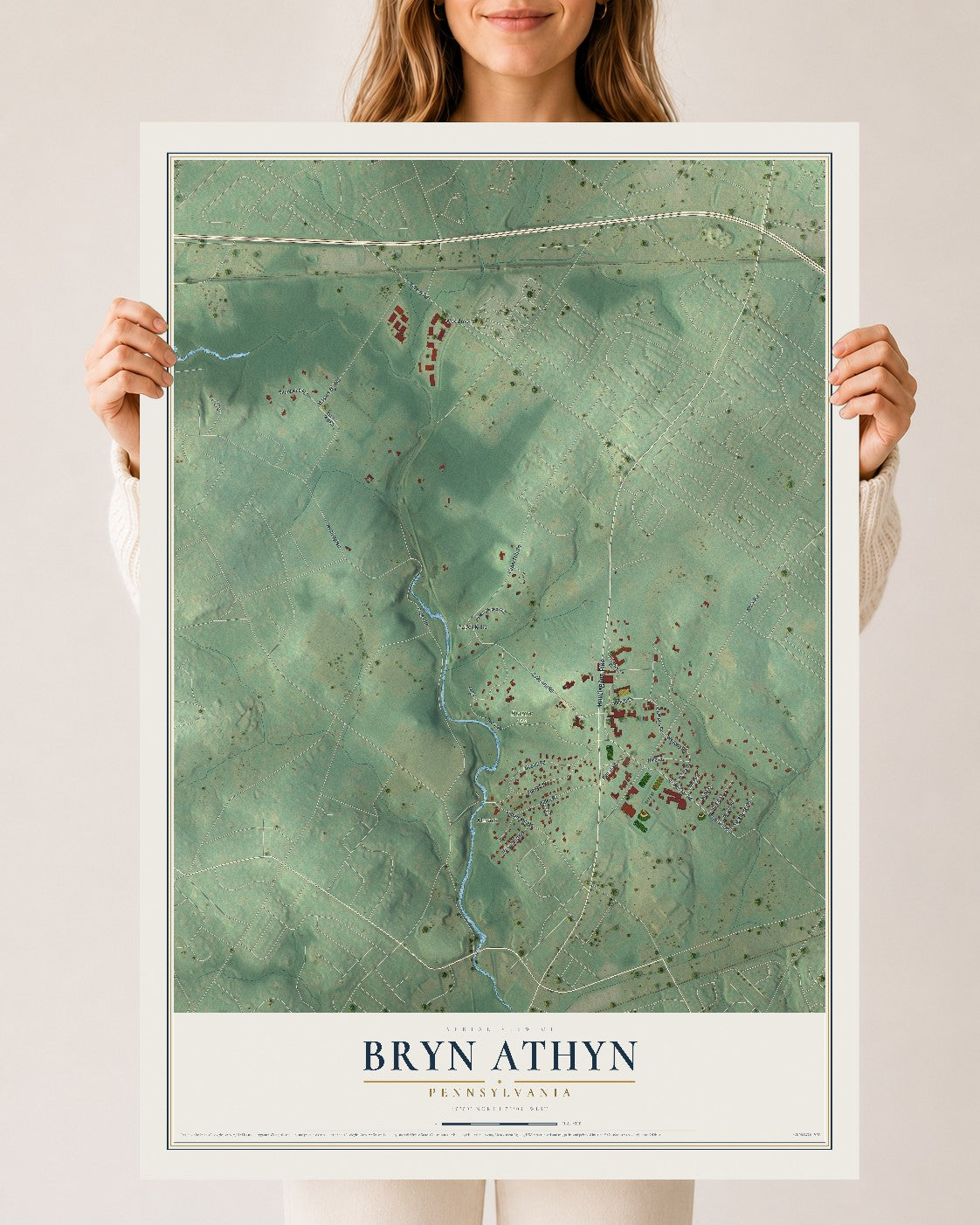Map of Bryn Athyn, Pennsylvania, 24 x 36 inch unframed archival matte print