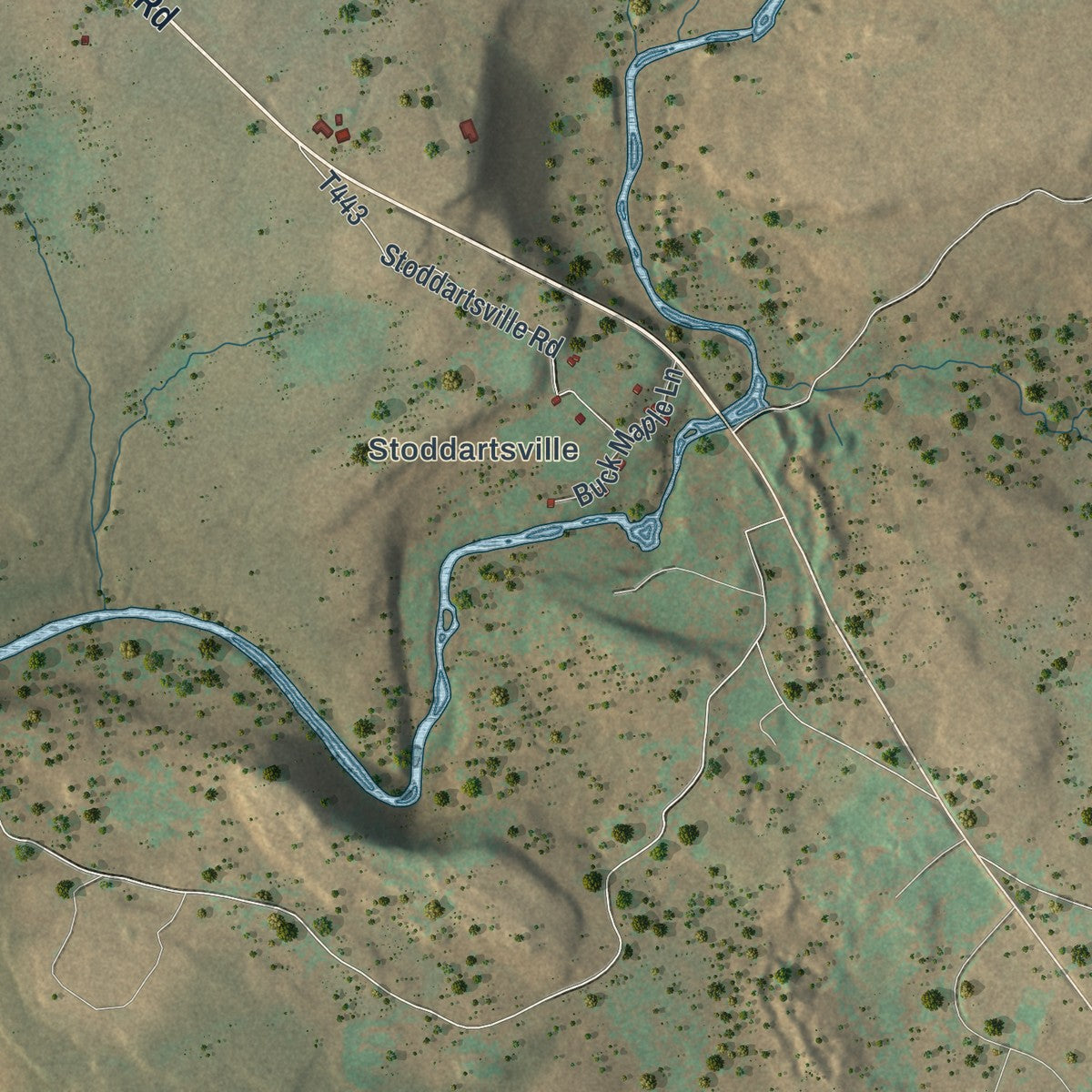 Second close-up of the map of Buck, Pennsylvania print showing more streets and buildings