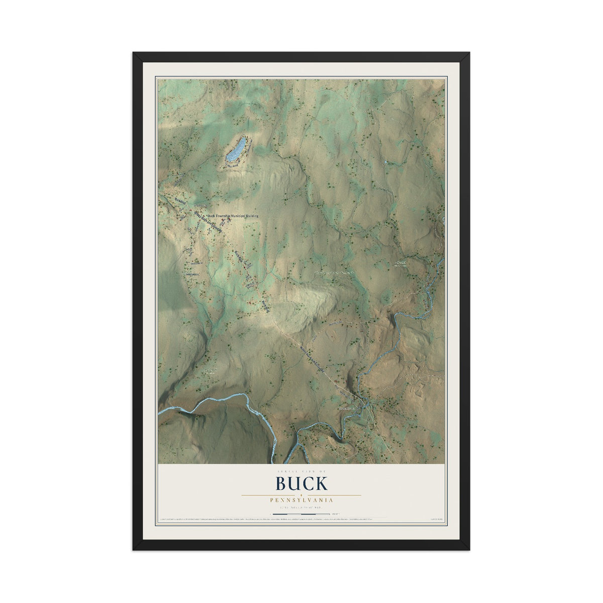 Map of Buck, Pennsylvania, 12 x 18 inch print in a black wood frame