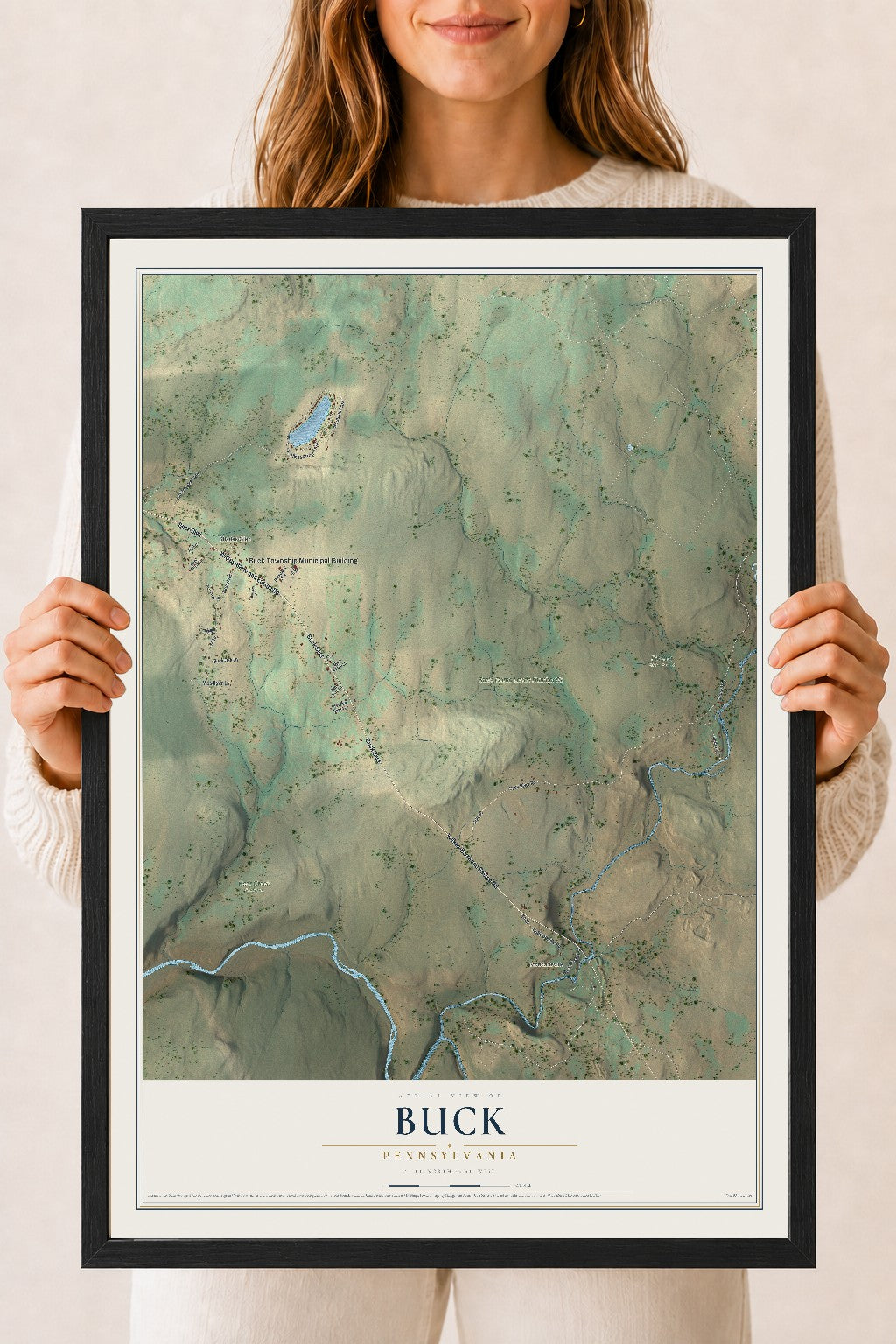 Map of Buck, Pennsylvania, 18 x 24 inch print in a black wood frame