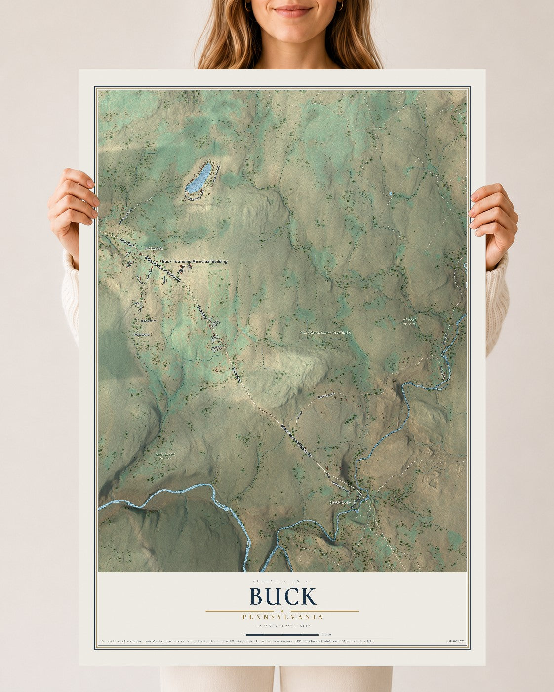 Map of Buck, Pennsylvania, 24 x 36 inch unframed archival matte print