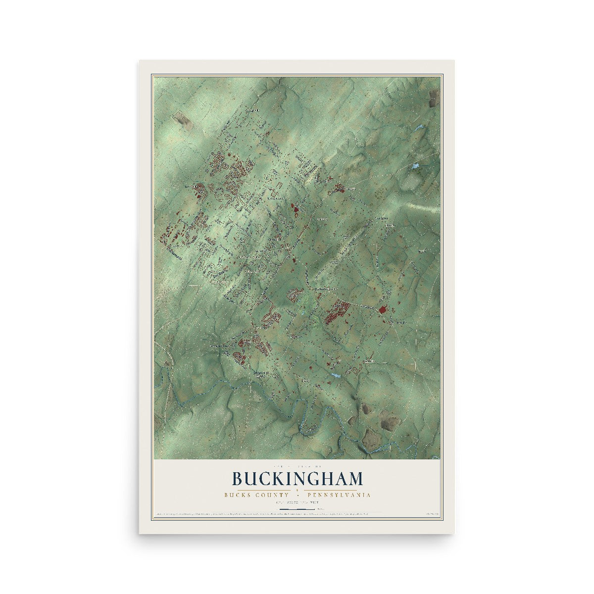 Map of Buckingham, Bucks County, Pennsylvania, 12 x 18 inch unframed archival matte print