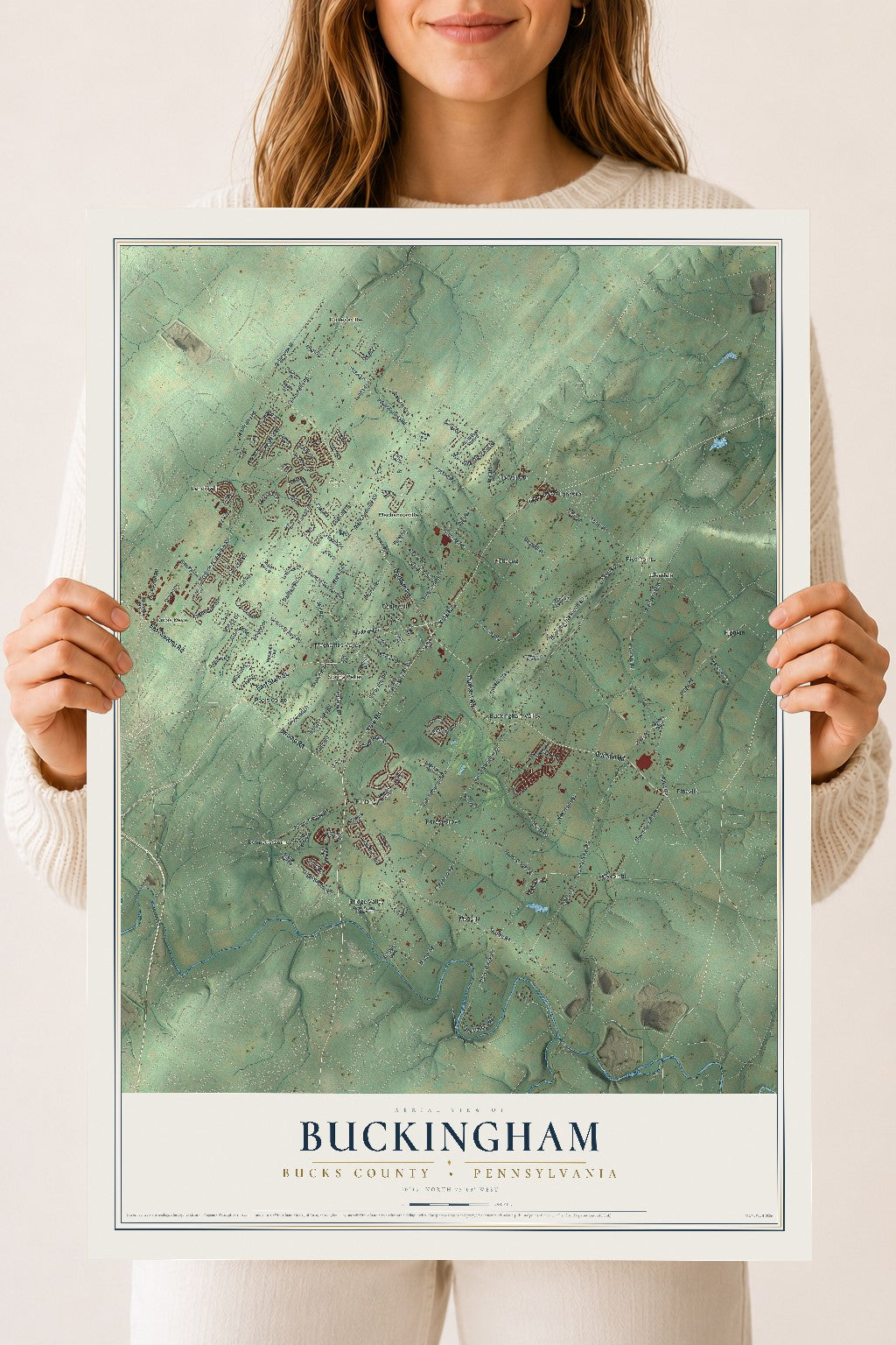 Map of Buckingham, Bucks County, Pennsylvania, 18 x 24 inch unframed archival matte print
