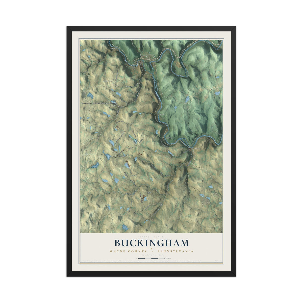Map of Buckingham, Wayne County, Pennsylvania, 12 x 18 inch print in a black wood frame