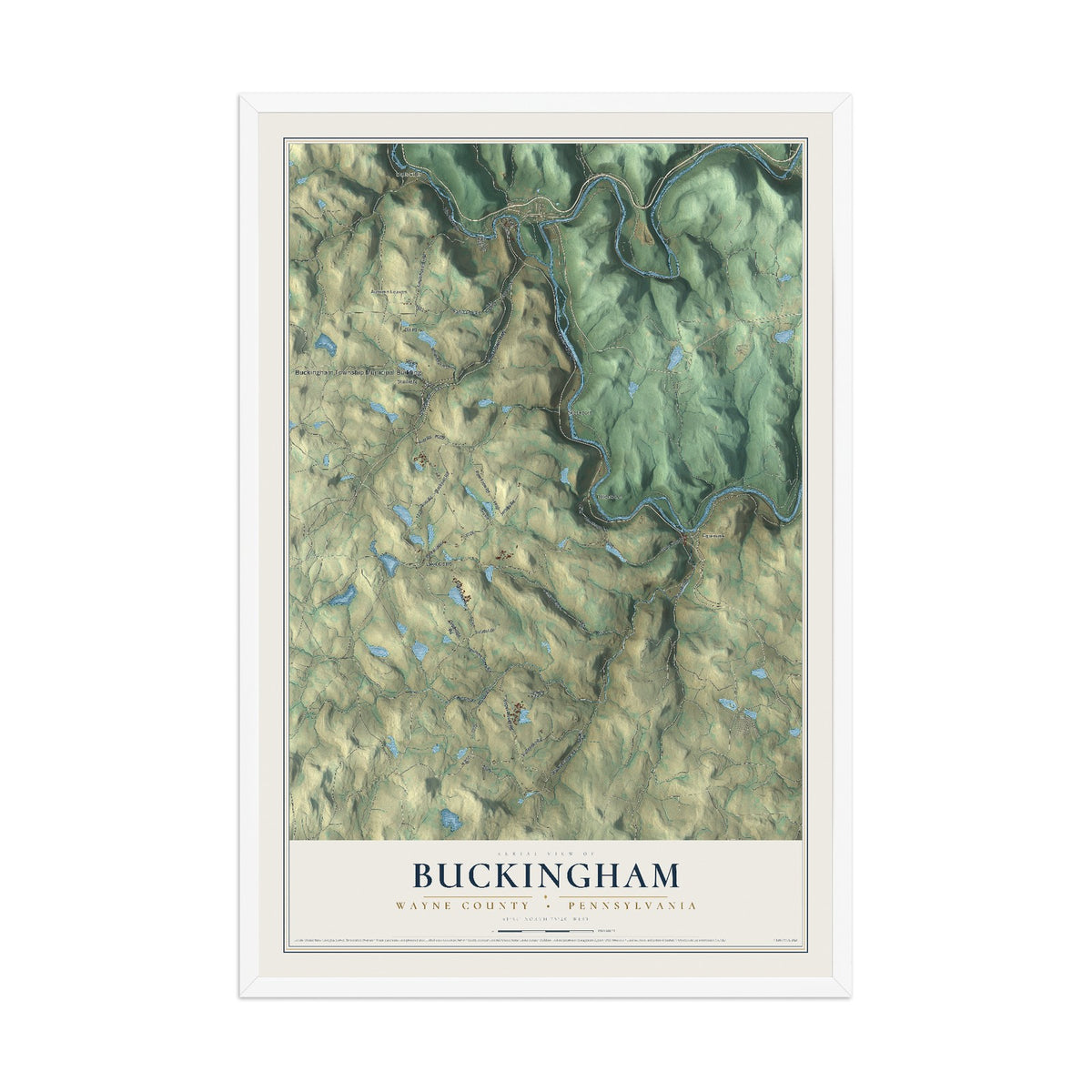 Map of Buckingham, Wayne County, Pennsylvania, 12 x 18 inch print in a white wood frame