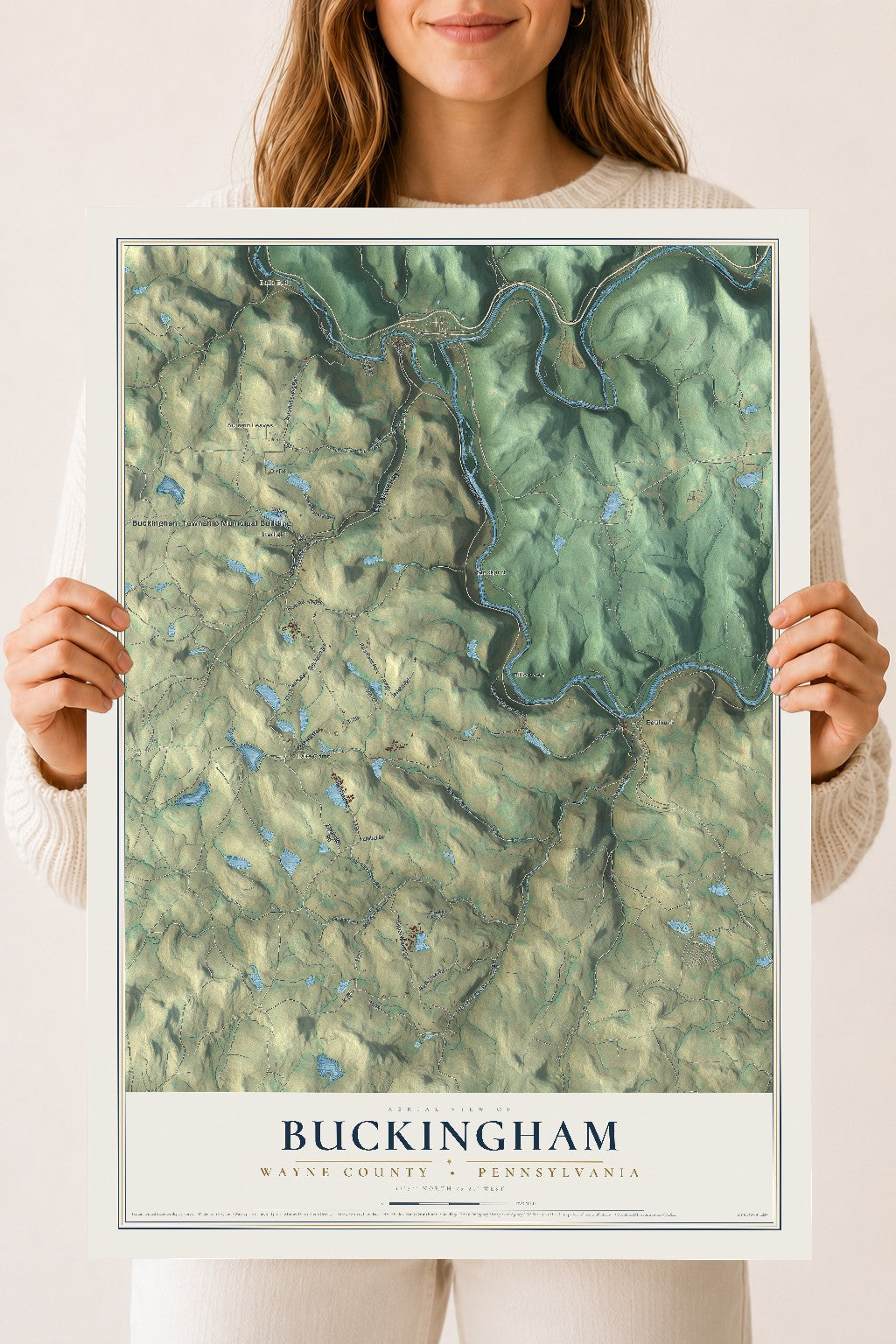 Map of Buckingham, Wayne County, Pennsylvania, 18 x 24 inch unframed archival matte print