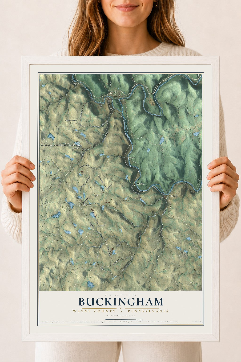 Map of Buckingham, Wayne County, Pennsylvania, 18 x 24 inch print in a white wood frame