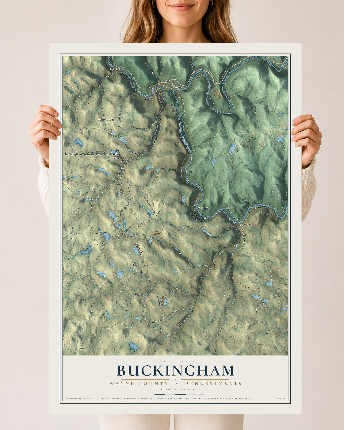 Map of Buckingham, Wayne County, Pennsylvania, 24 x 36 inch unframed archival matte print
