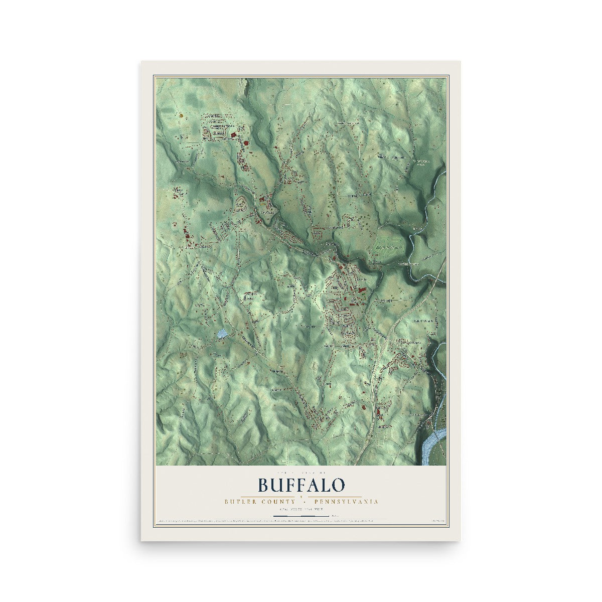 Map of Buffalo, Butler County, Pennsylvania, 12 x 18 inch unframed archival matte print