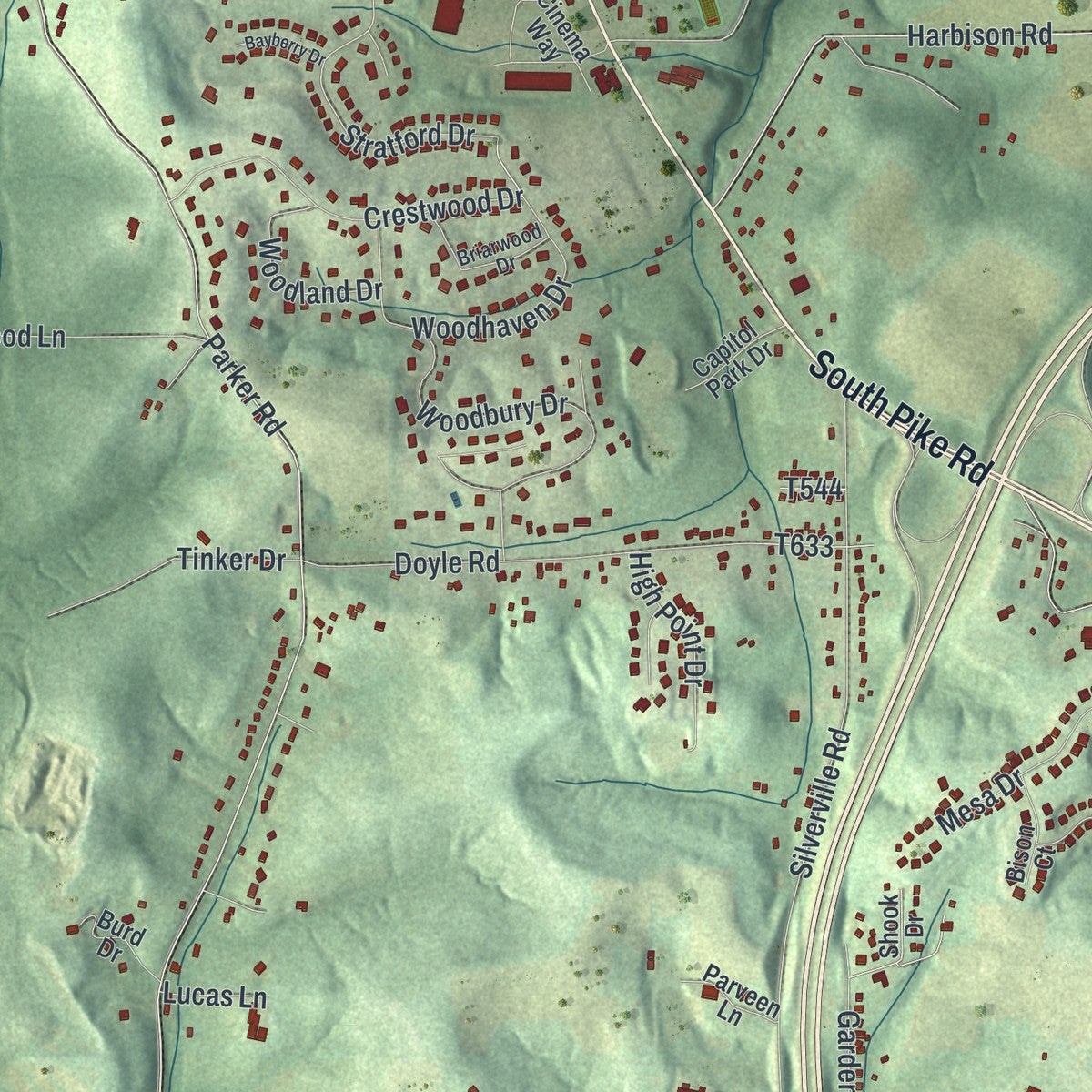 Close-up of the map of Buffalo, Butler County, Pennsylvania print showing street and building detail