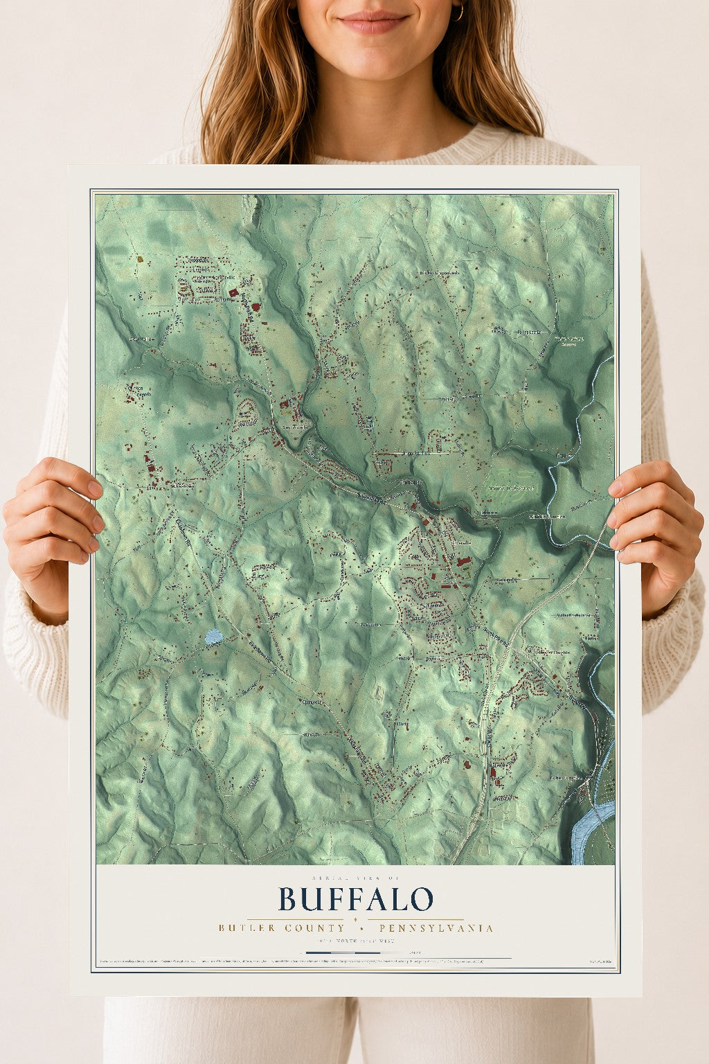 Map of Buffalo, Butler County, Pennsylvania, 18 x 24 inch unframed archival matte print