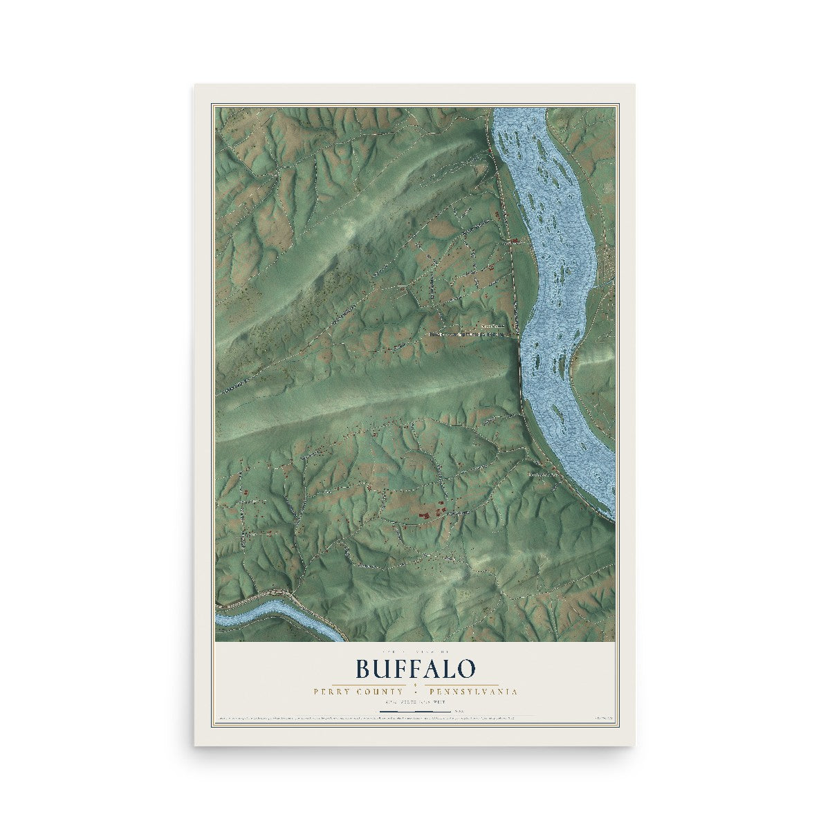 Map of Buffalo, Perry County, Pennsylvania, 12 x 18 inch unframed archival matte print