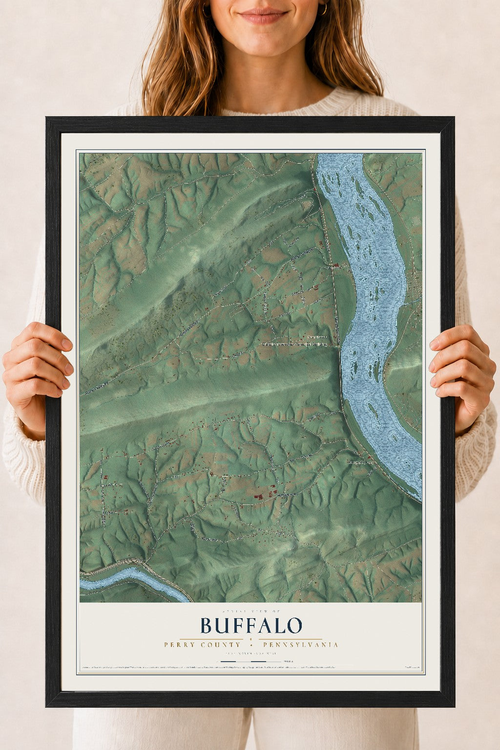 Map of Buffalo, Perry County, Pennsylvania, 18 x 24 inch print in a black wood frame