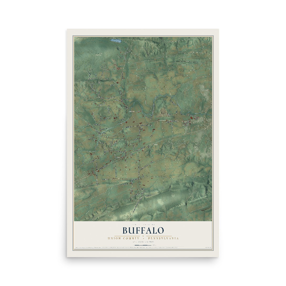 Map of Buffalo, Union County, Pennsylvania, 12 x 18 inch unframed archival matte print