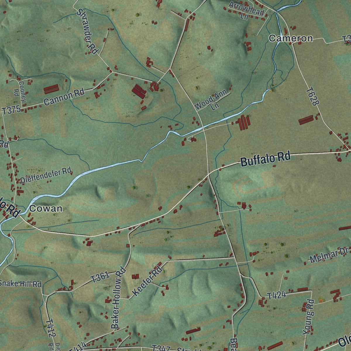 Second close-up of the map of Buffalo, Union County, Pennsylvania print showing more streets and buildings