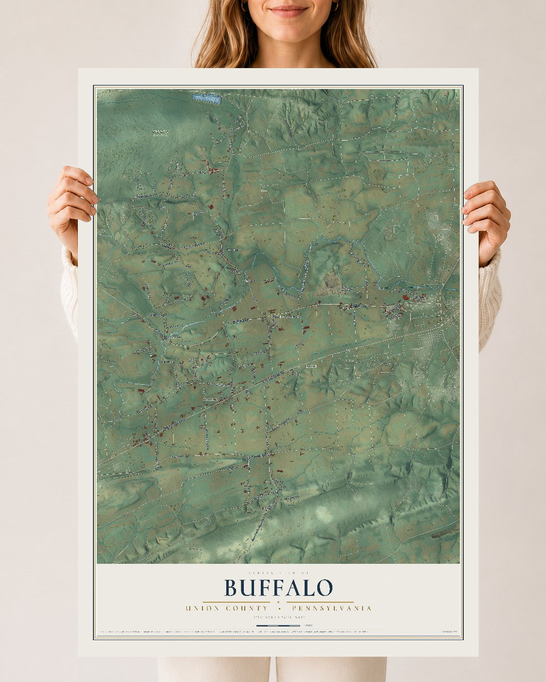 Map of Buffalo, Union County, Pennsylvania, 24 x 36 inch unframed archival matte print