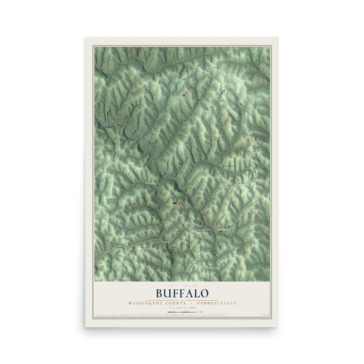 Map of Buffalo, Washington County, Pennsylvania, 12 x 18 inch unframed archival matte print