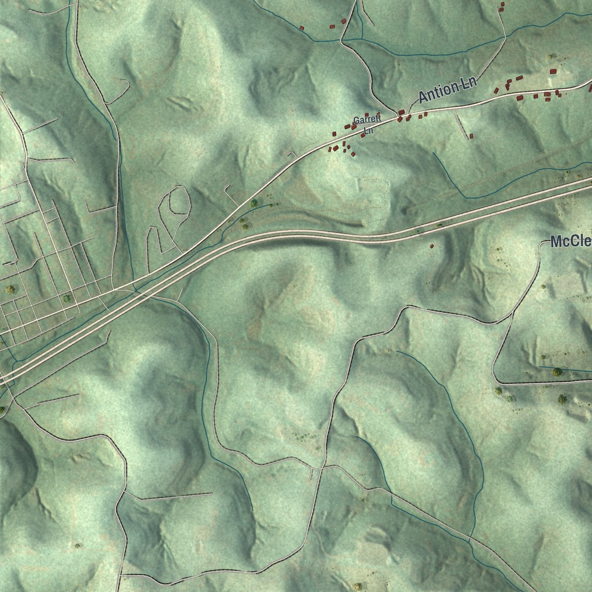 Second close-up of the map of Buffalo, Washington County, Pennsylvania print showing more streets and buildings