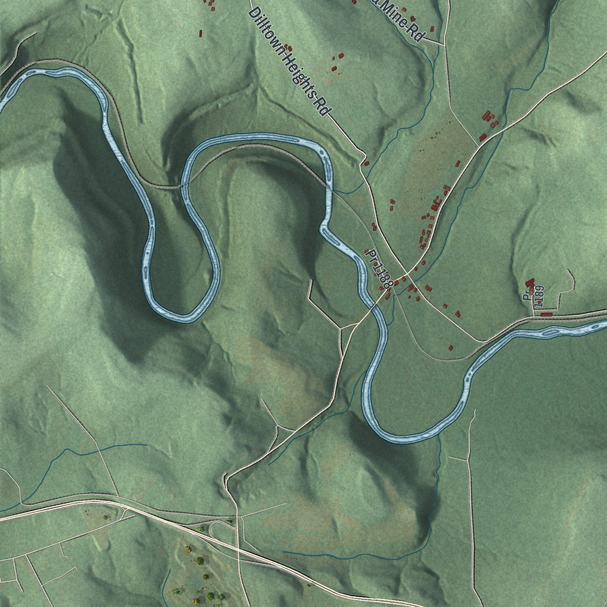 Second close-up of the map of Buffington, Pennsylvania print showing more streets and buildings