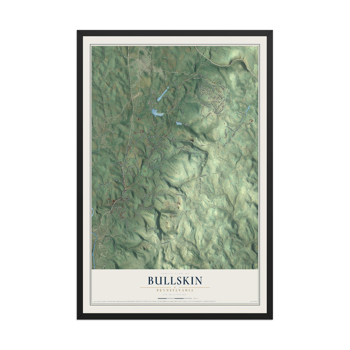 Map of Bullskin, Pennsylvania, 12 x 18 inch print in a black wood frame