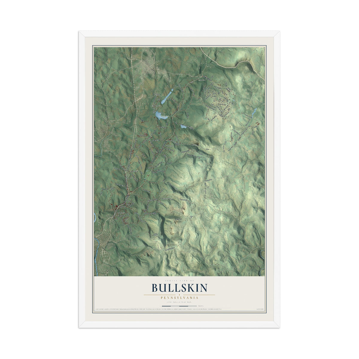 Map of Bullskin, Pennsylvania, 12 x 18 inch print in a white wood frame