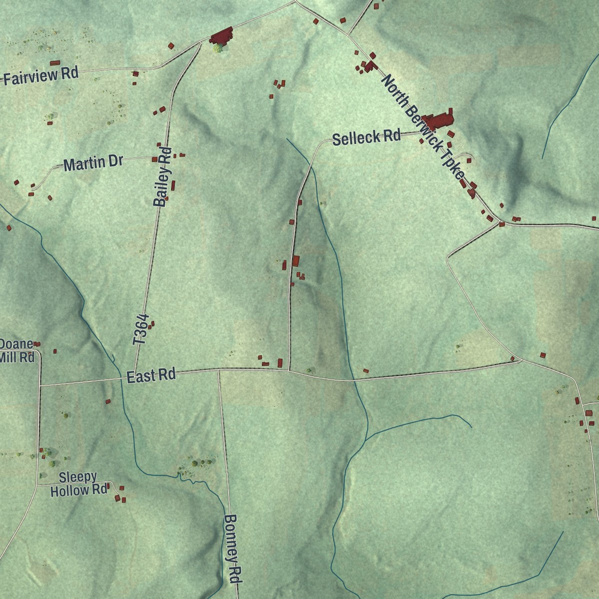 Close-up of the map of Burlington, Bradford County, Pennsylvania print showing street and building detail