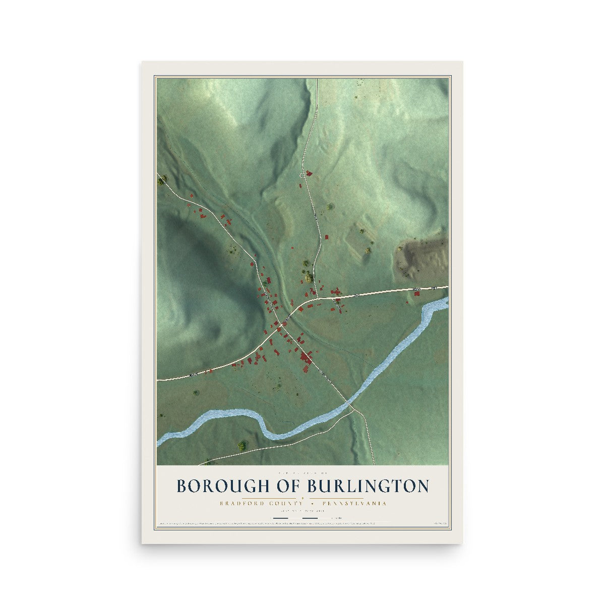 Map of the Borough of Burlington, Bradford County, Pennsylvania, 12 x 18 inch unframed archival matte print