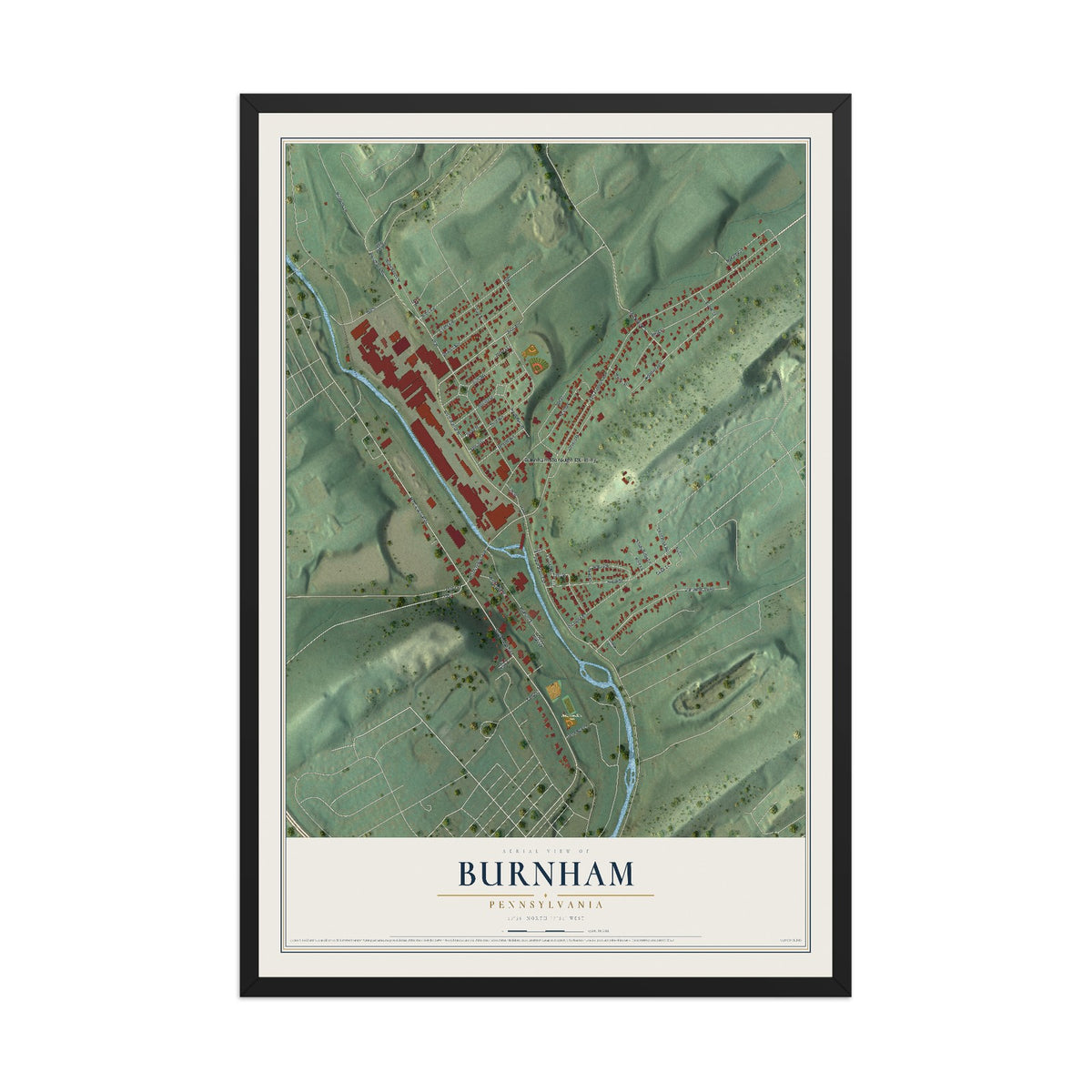 Map of Burnham, Pennsylvania, 12 x 18 inch print in a black wood frame