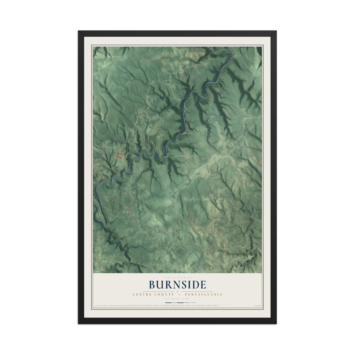 Map of Burnside, Centre County, Pennsylvania, 12 x 18 inch print in a black wood frame