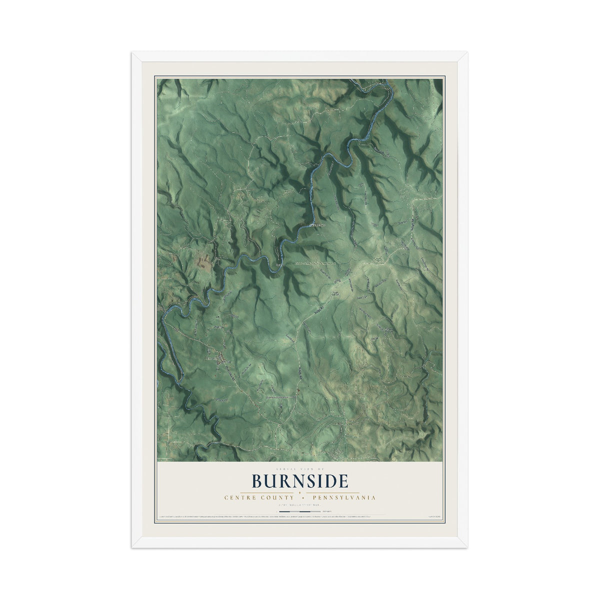 Map of Burnside, Centre County, Pennsylvania, 12 x 18 inch print in a white wood frame