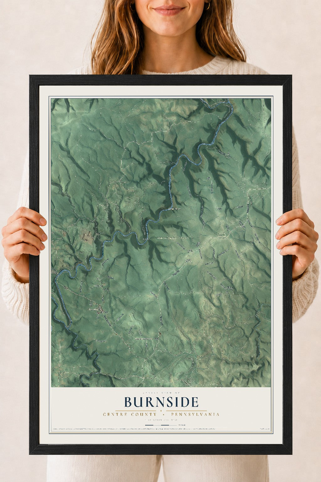 Map of Burnside, Centre County, Pennsylvania, 18 x 24 inch print in a black wood frame