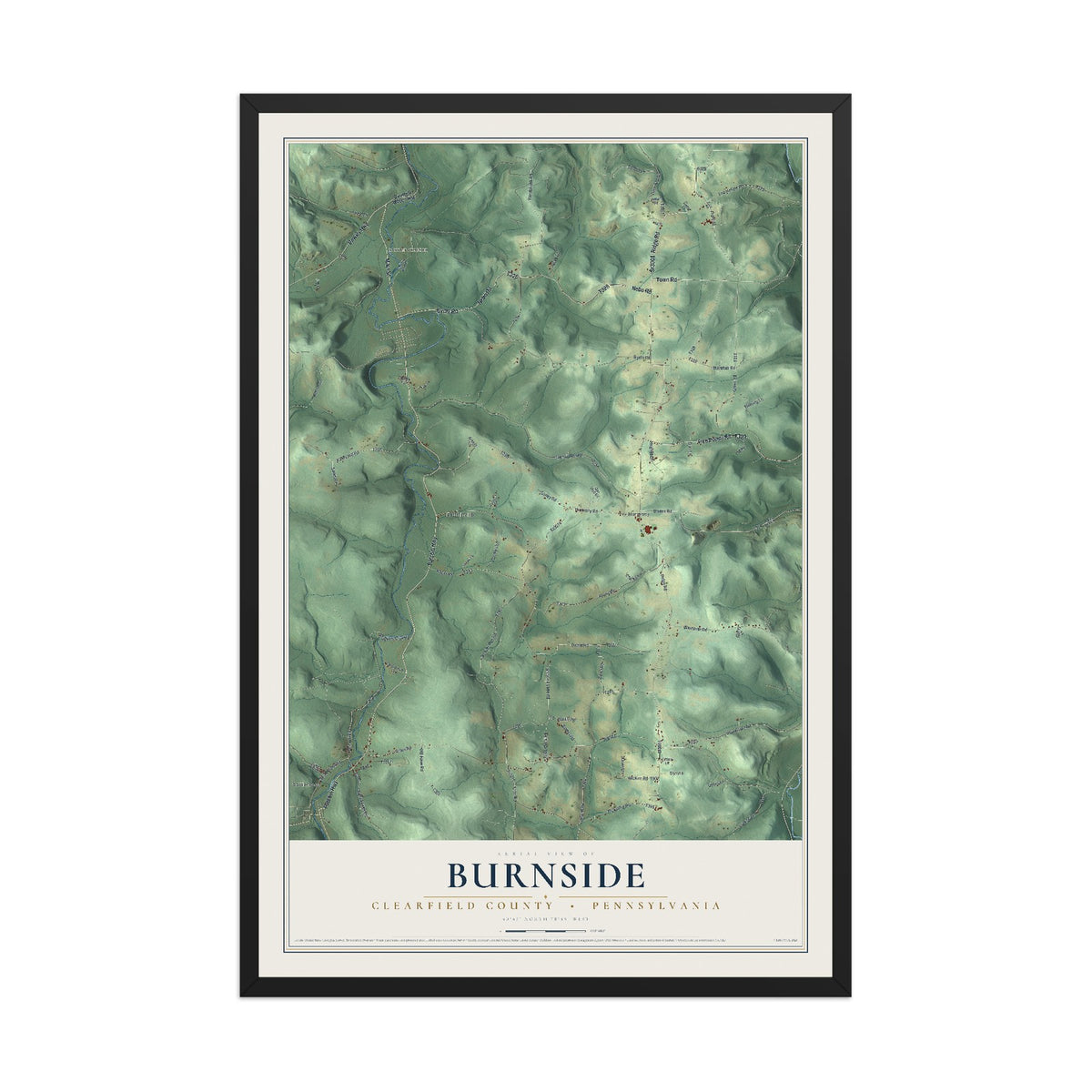 Map of Burnside, Clearfield County, Pennsylvania, 12 x 18 inch print in a black wood frame