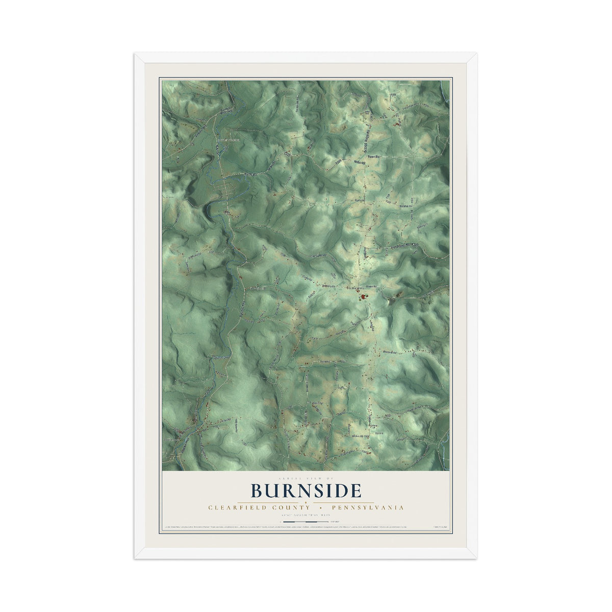 Map of Burnside, Clearfield County, Pennsylvania, 12 x 18 inch print in a white wood frame