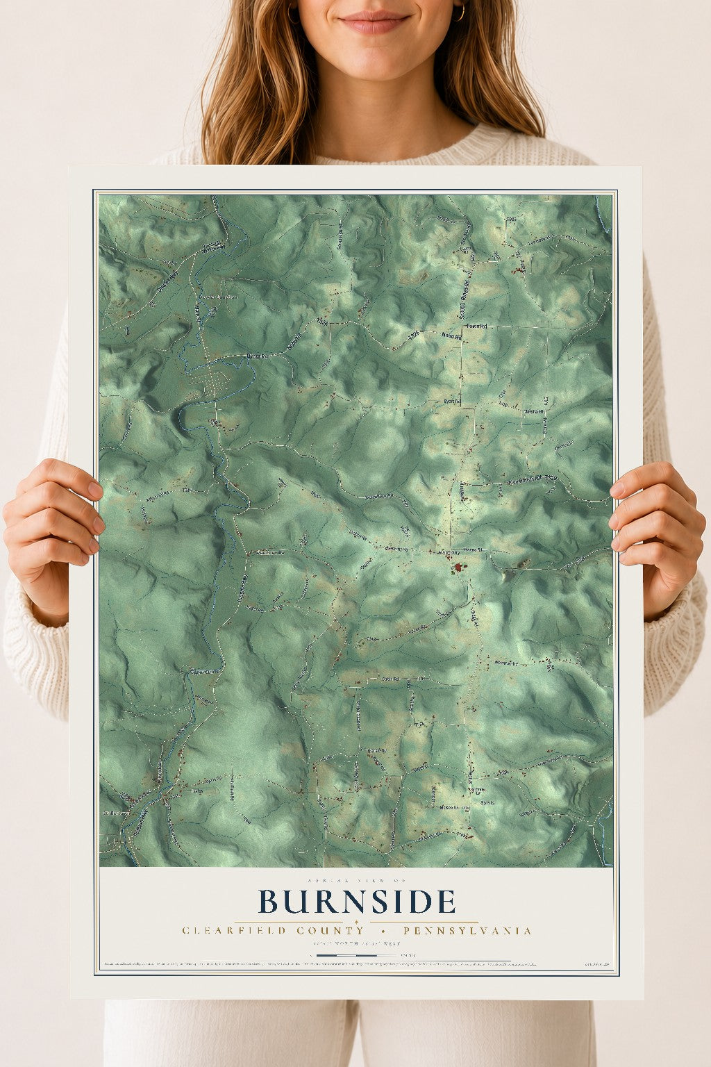 Map of Burnside, Clearfield County, Pennsylvania, 18 x 24 inch unframed archival matte print